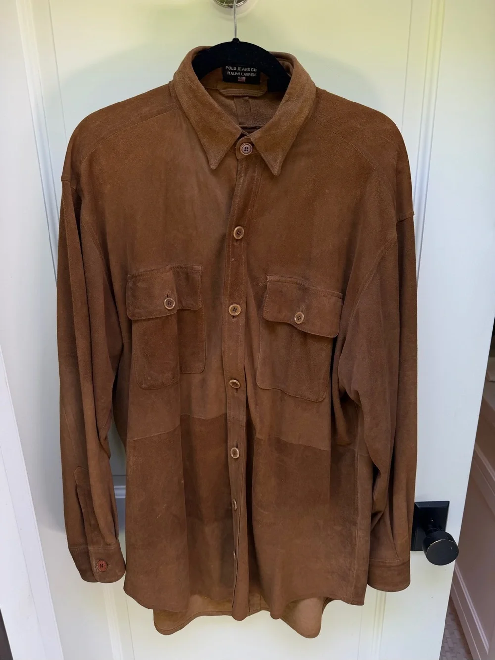 Vintage Polo Jeans Co Ralph Lauren Brown Genuine Suede Leather Overshirt Jacket